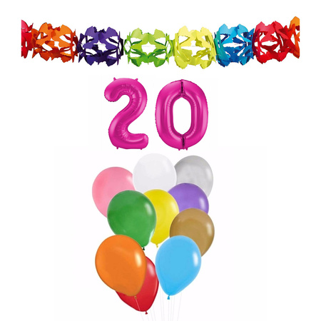 Verjaardag versiering pakket 20 jaar - opblaascijfer/slinger/ballonnen