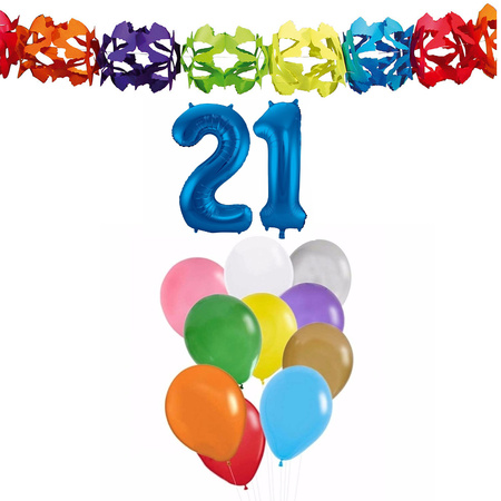 Birthday decoration set 21 years - inflatable number/guirlande/balloons