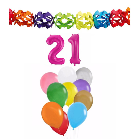 Birthday decoration set 21 years - inflatable number/guirlande/balloons