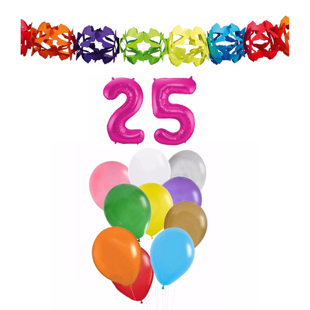 Verjaardag versiering pakket 25 jaar - opblaascijfer/slinger/ballonnen