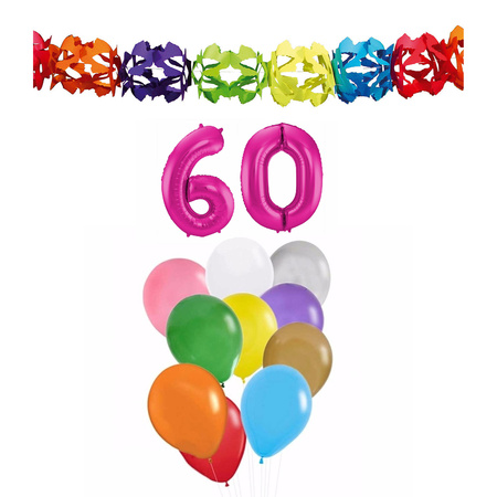 Verjaardag versiering pakket 60 jaar - opblaascijfer/slinger/ballonnen