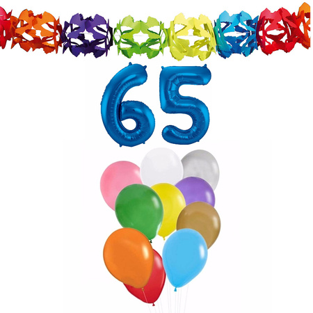 Verjaardag versiering pakket 65 jaar - opblaascijfer/slinger/ballonnen