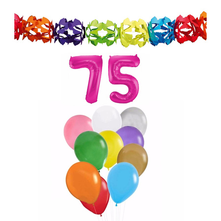 Verjaardag versiering pakket 75 jaar - opblaascijfer/slinger/ballonnen