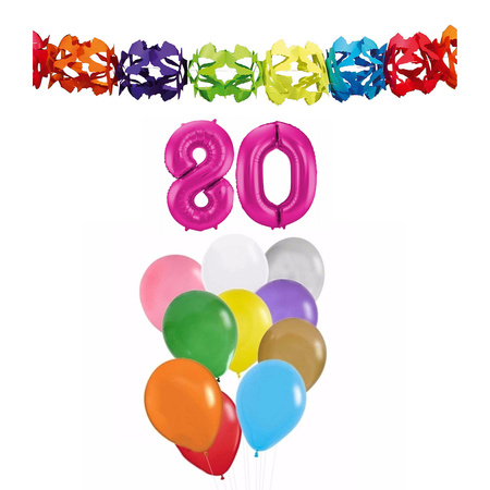 Birthday decoration set 80 years - inflatable number/guirlande/balloons
