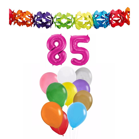 Verjaardag versiering pakket 85 jaar - opblaascijfer/slinger/ballonnen