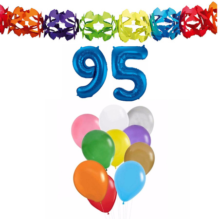 Verjaardag versiering pakket 95 jaar - opblaascijfer/slinger/ballonnen