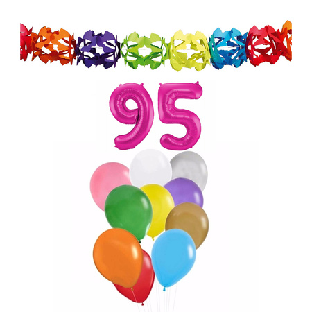 Verjaardag versiering pakket 95 jaar - opblaascijfer/slinger/ballonnen