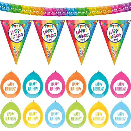 Verjaardag versiering pakket Happy Birthday - ballonnen/vlaggetjes/feestslinger