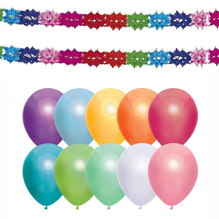 Verjaardag versiering set - 2x slingers en 50x metallic ballonnen