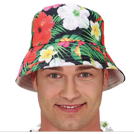 Carnaval set - Tropical Hawaii party - bucket hat and flower guirlande white - for adults