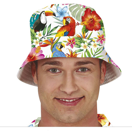 Carnaval set - Tropical Hawaii party - bucket hat and flower guirlande - for adults
