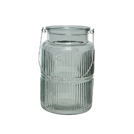 Lantern tea light holder glass misty green 22 cm