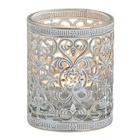 Set of 2x Tealight holders silver antique