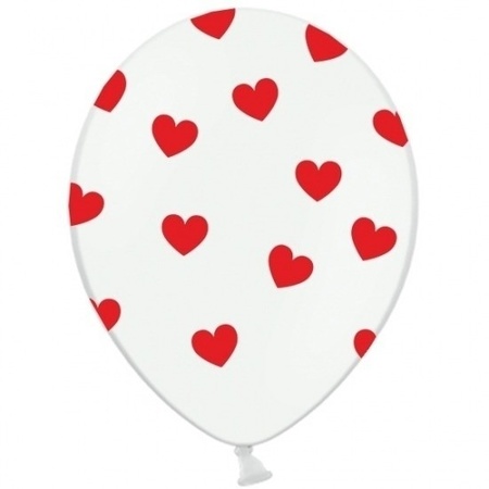 Witte ballonnen met hartjes rood 18 stuks