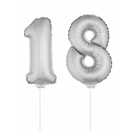 Inflatable silver foil balloon number 18 on stick