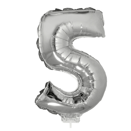 Inflatable silver foil balloon number 65 on stick