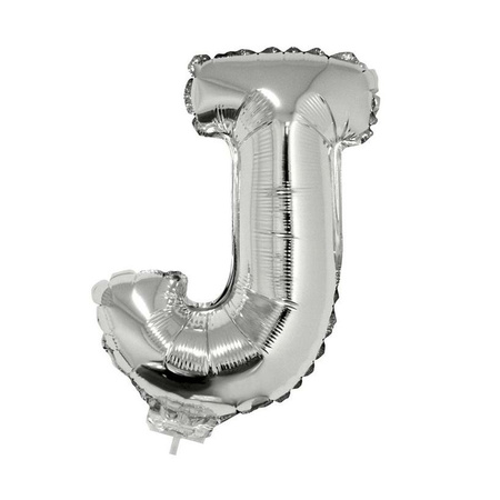 Silver inflatable letter balloon J on a stick