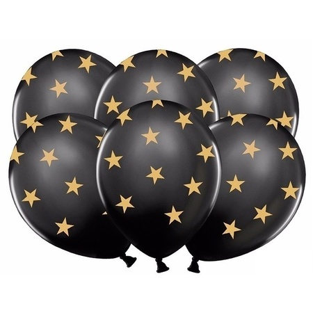Zwarte kerst feestballonnen met gouden sterretjes