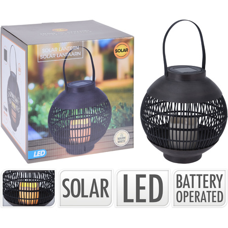 Black solar lantern with flame effect 24 cm
